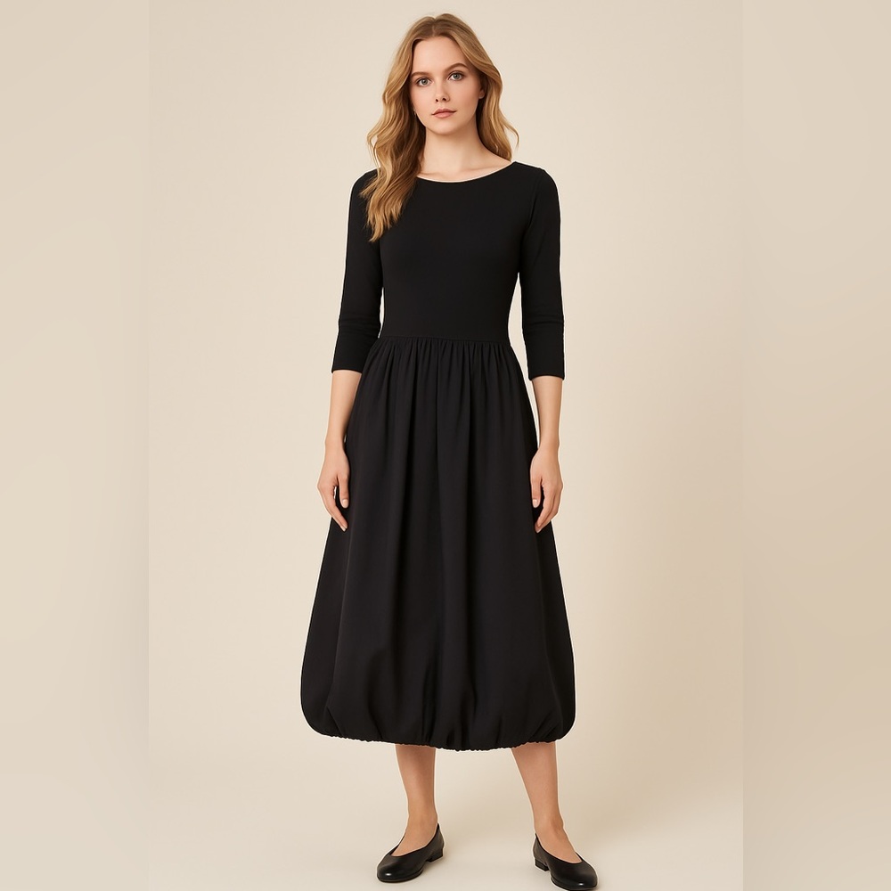 Mint Velvet Black Bubble Hem Jersey Maxi Dress Women’s Size M NWT Quiet Luxury